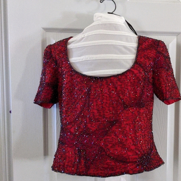 Andretta Donatello Deep Red Sequin Top - Picture 1 of 8